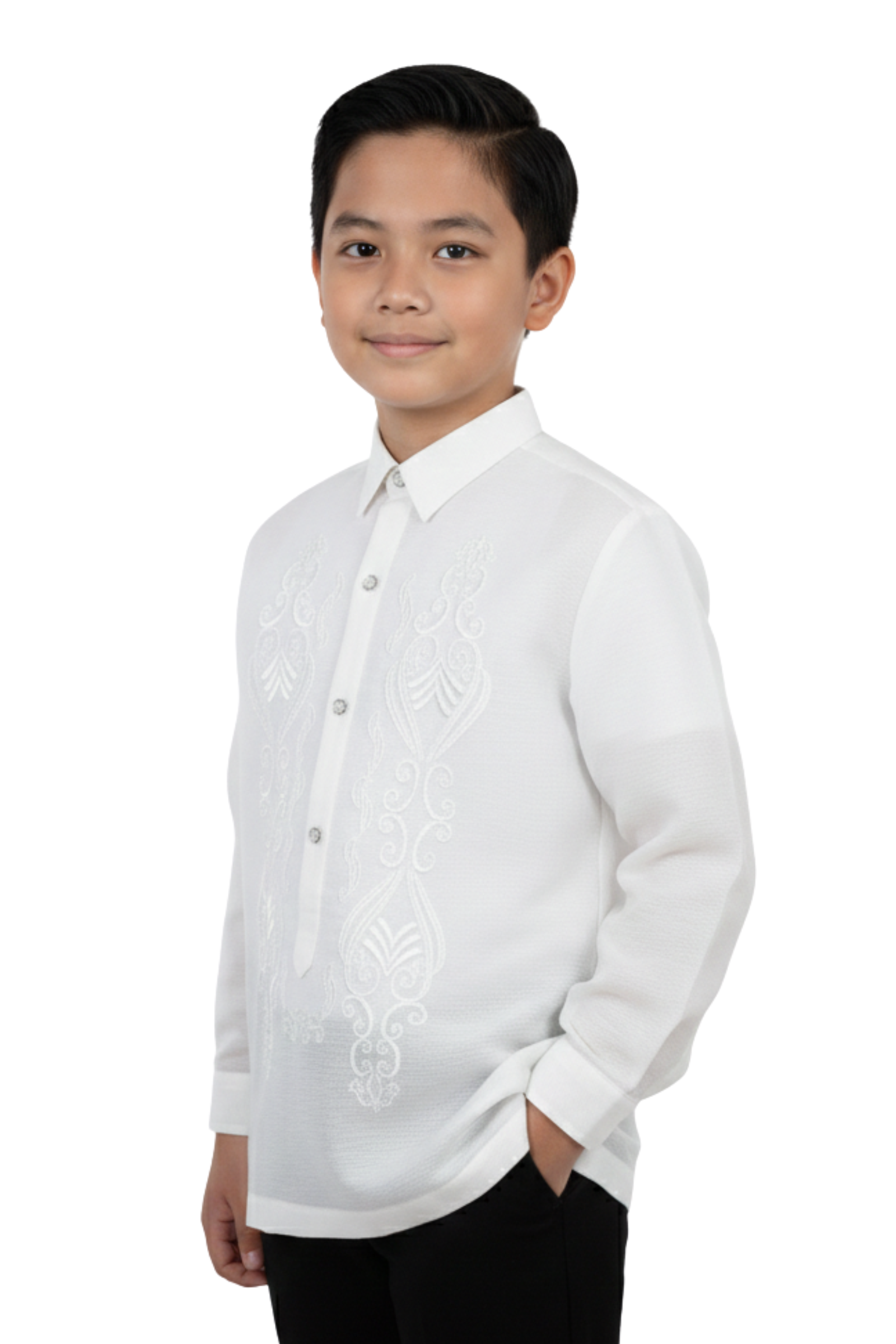 White Jusilyn Classic Boy's Barong Tagalog - Size 18 -  PH274