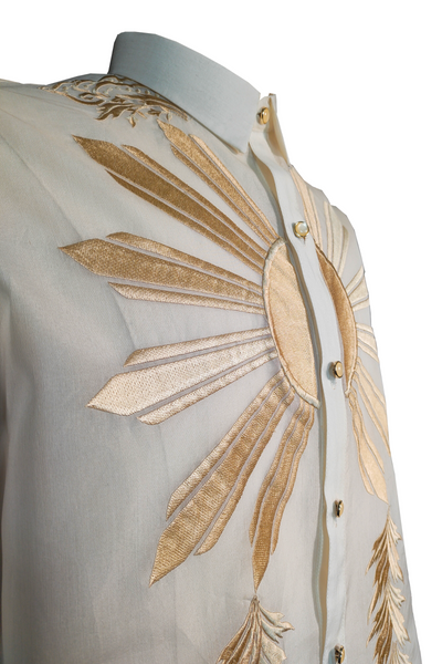 Premium Golden Sunburst with Flourishing Leaves Embroidered Barong Tagalog - Adlaw - JVS06