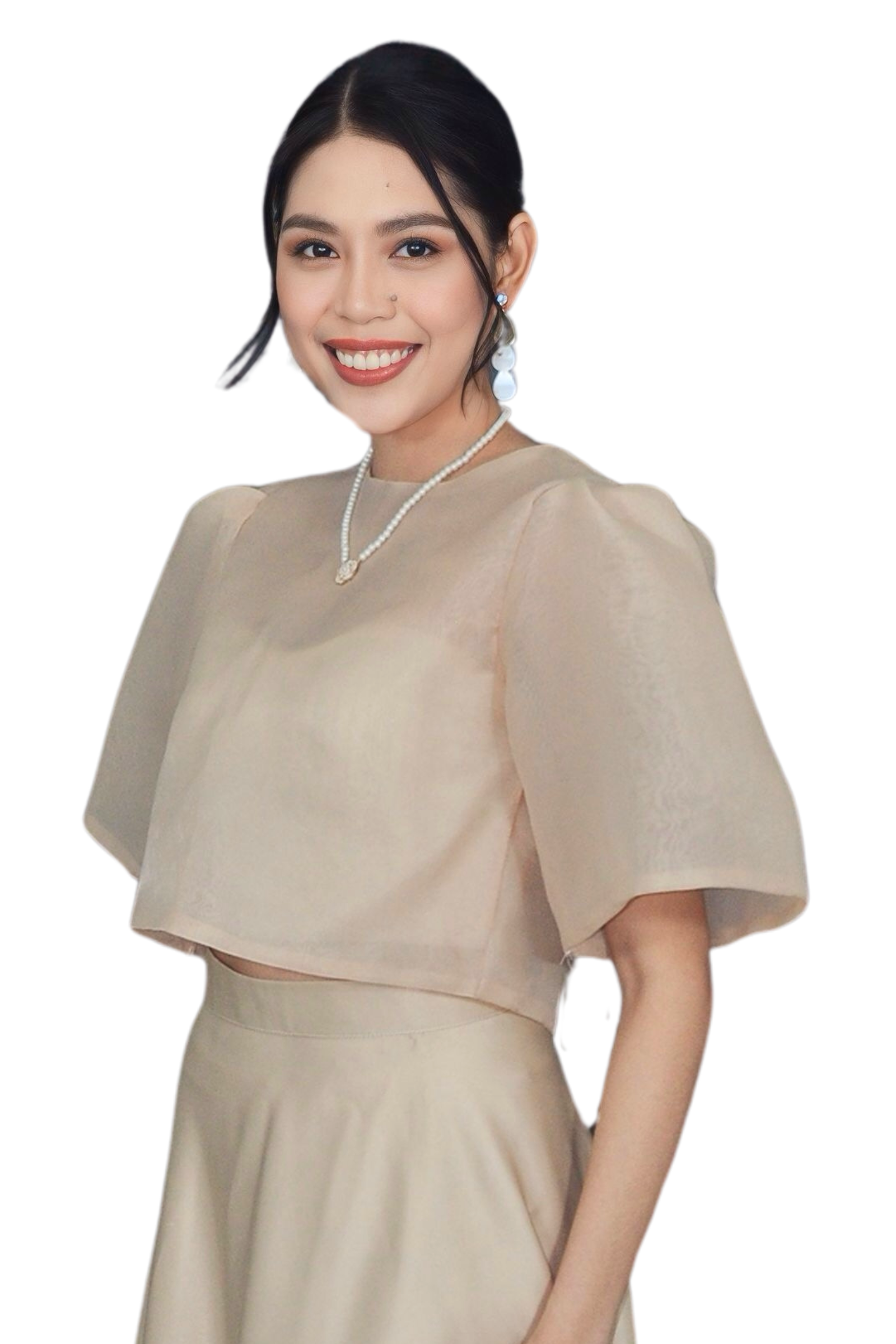 Beige Kimona with Elegant Puff Sleeves
