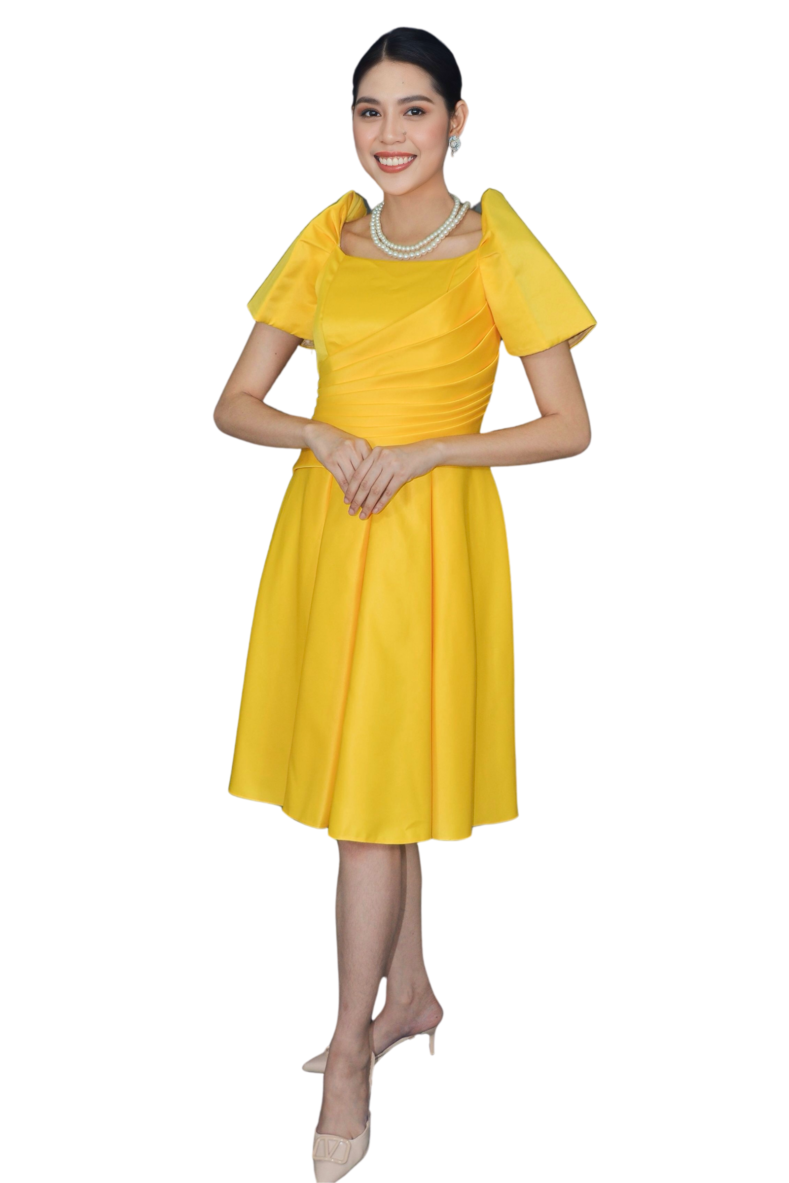 Duchess Satin Yellow Modern Filipiniana Dress