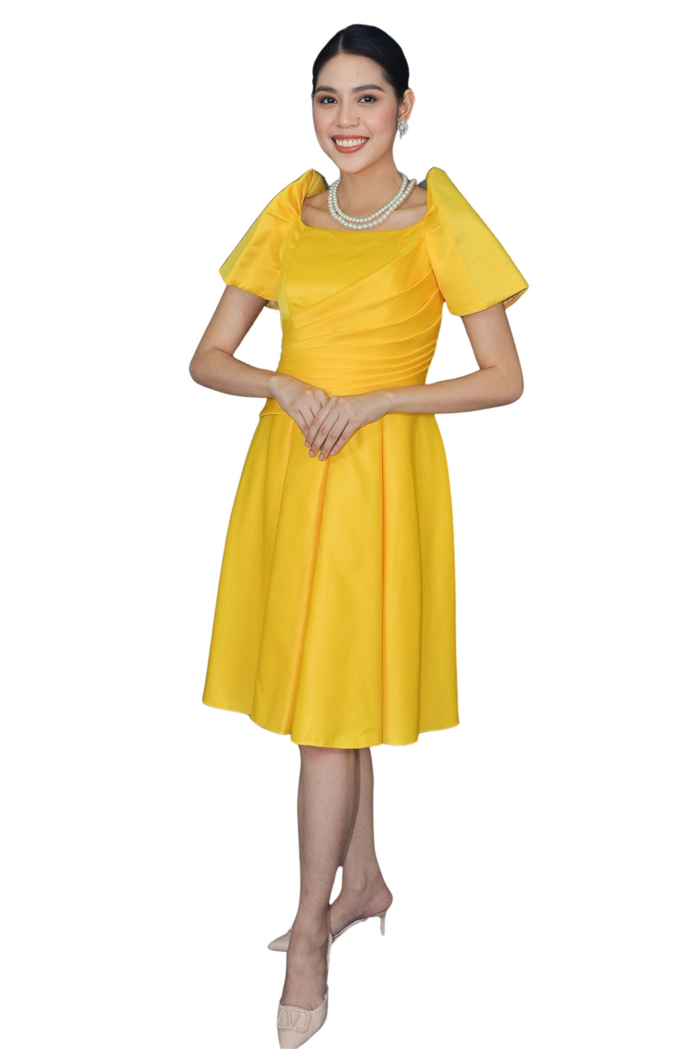 Duchess Satin Yellow Modern Filipiniana Dress -  JB64