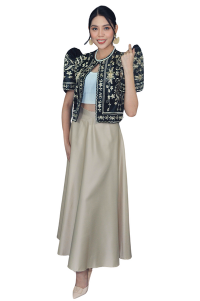 Elegant Black Filipiniana Bolero with Floral Design - Mari - JS201