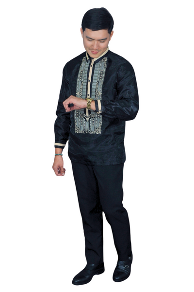 Elegant Black Barong Tagalog with Intricate Embroidery - Mike - JN66