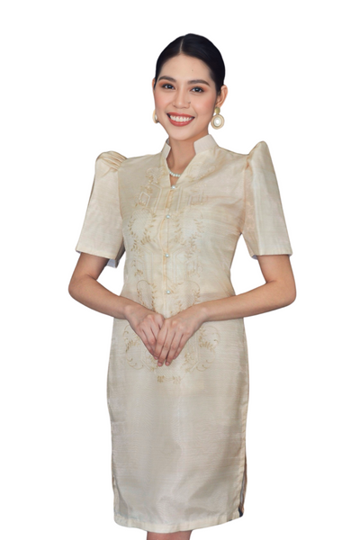 Premium Couple Set Organza Classic Barong Tagalog with Lining + Organza Filipiniana Barong Dress - JBA01