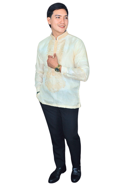 Piña Organza Premium Golden Barong Tagalog with Lining - Juan - JS120