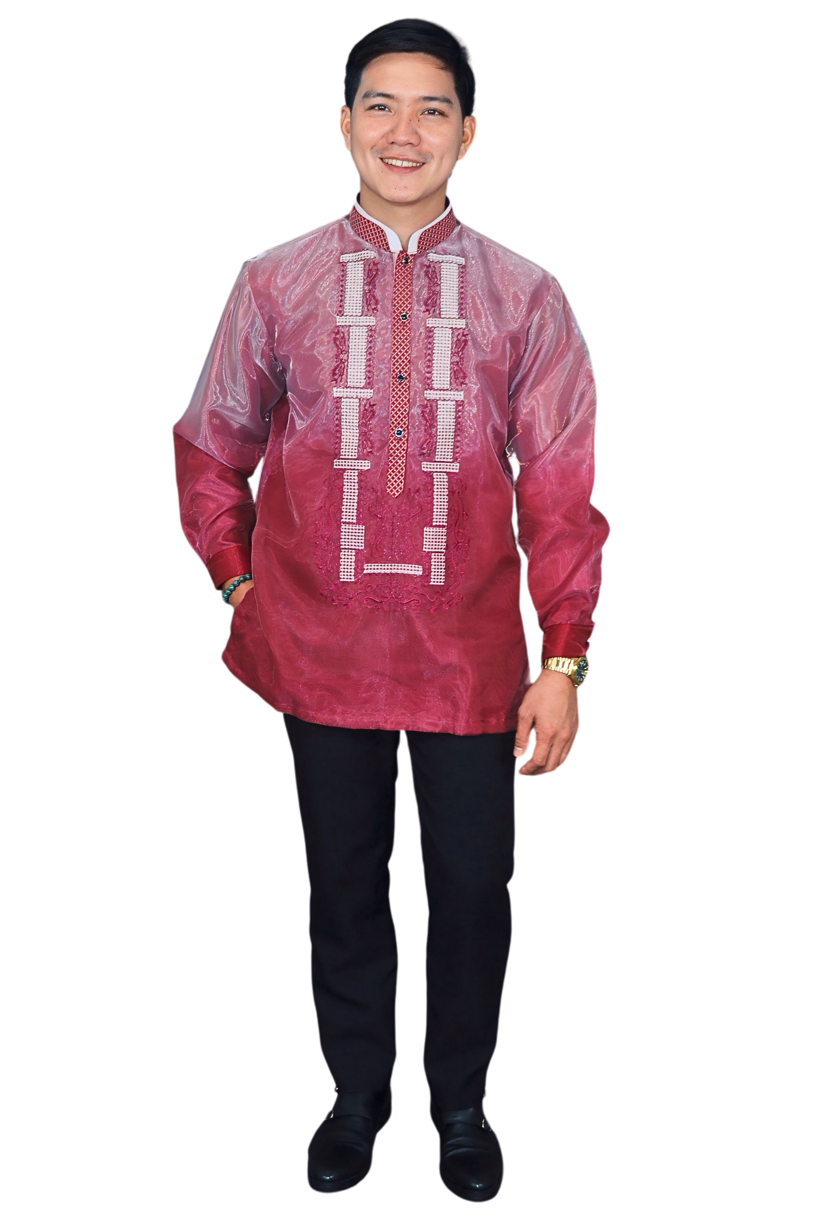 Elegant Red Ombre Barong Tagalog with Embroidery for Men