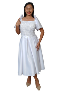 Duchess White Modern Filipiniana Midi Dress - Sally - JB301