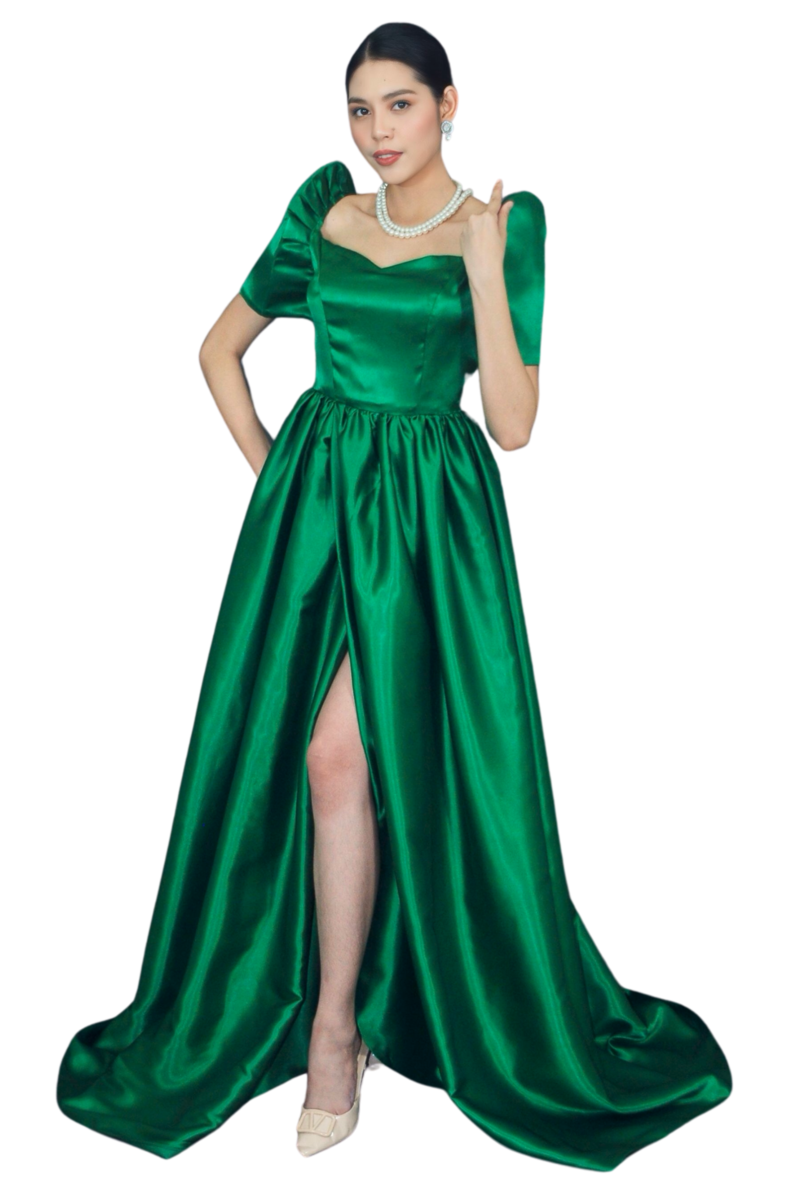 Emerald Green Duchess Long Gown with Slit