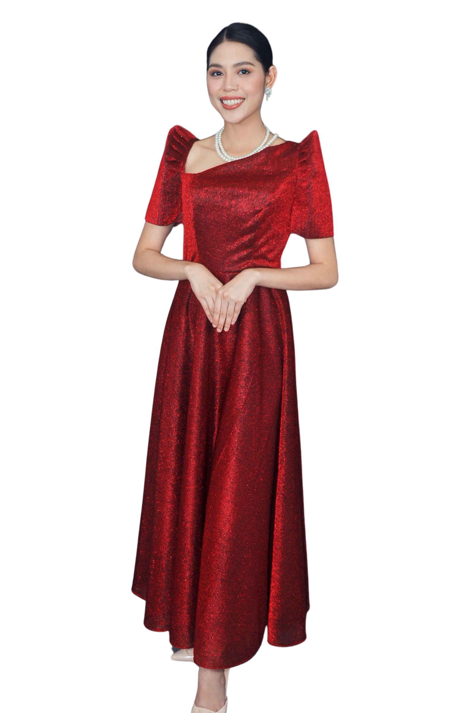 Red Filipiniana Long Dress