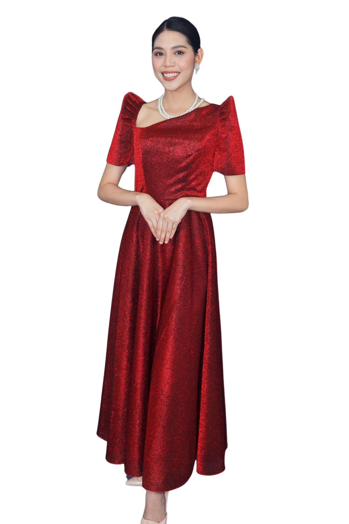 Elegant Filipiniana Red Dress - Aira - JB801