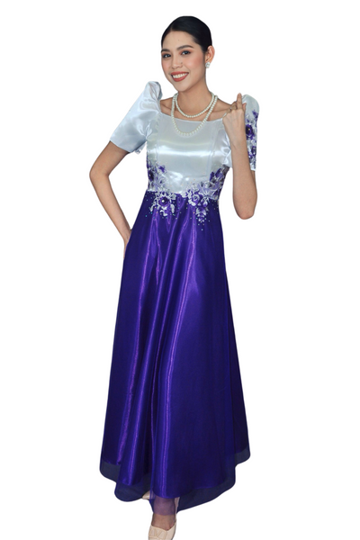 Purple Skirt Duchess and Lace Filipiniana Dress - Christelle - DL03