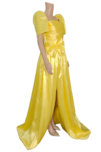 Timeless Duchess Filipiniana Gown with Slit - Vamola - Yellow - JB610 - Small - CL213