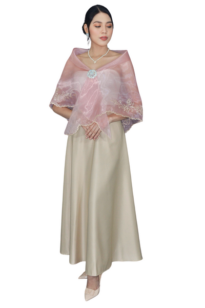 Filipiniana Organza Premium Rose Pink Alampay with Brooch - Micah - JK20RP