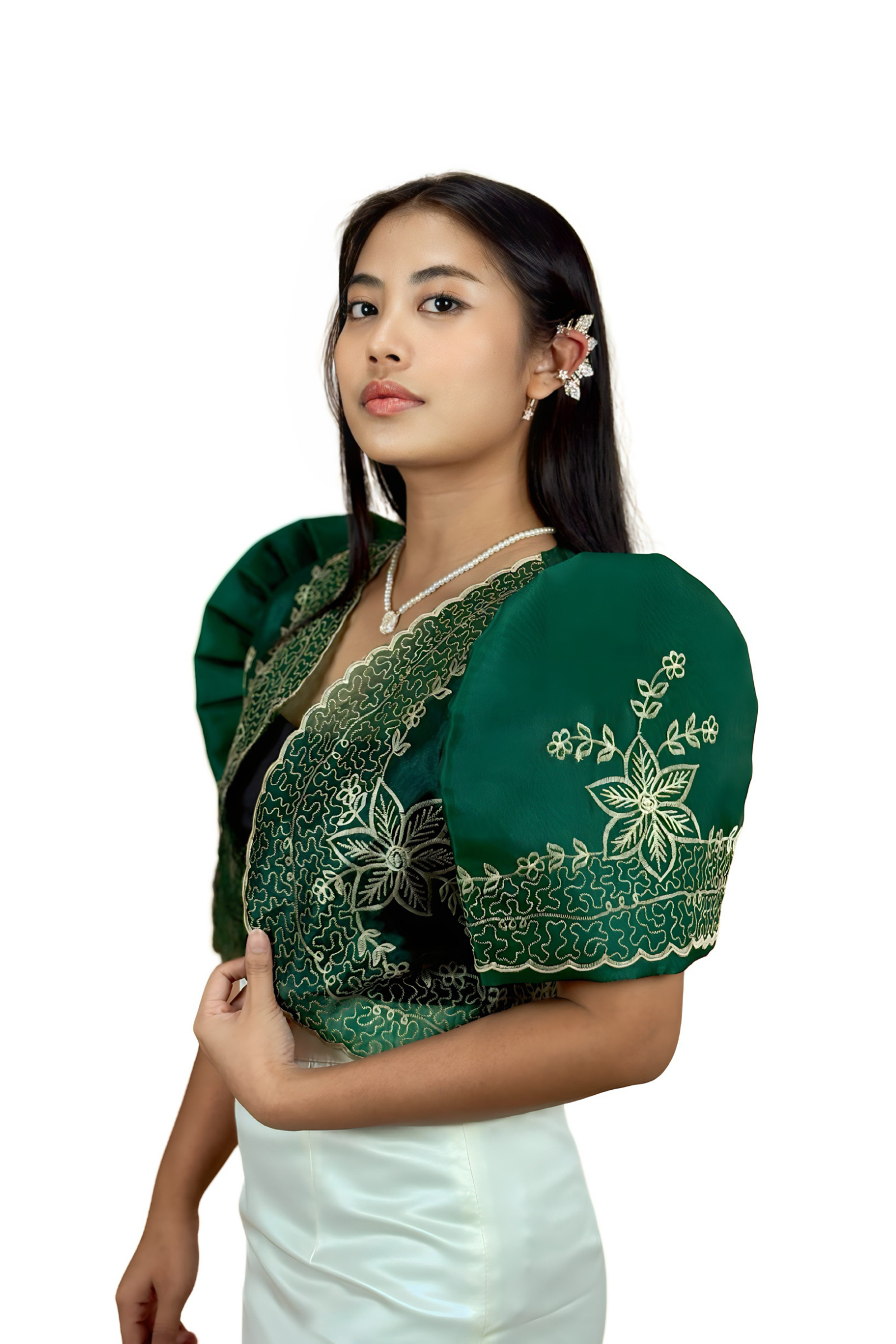 Organza Emerald Green Filipiniana Bolero - Faye - HZL239 Barong World Organza Emerald Green Filipiniana Bolero - Faye - HZL239 Barong World