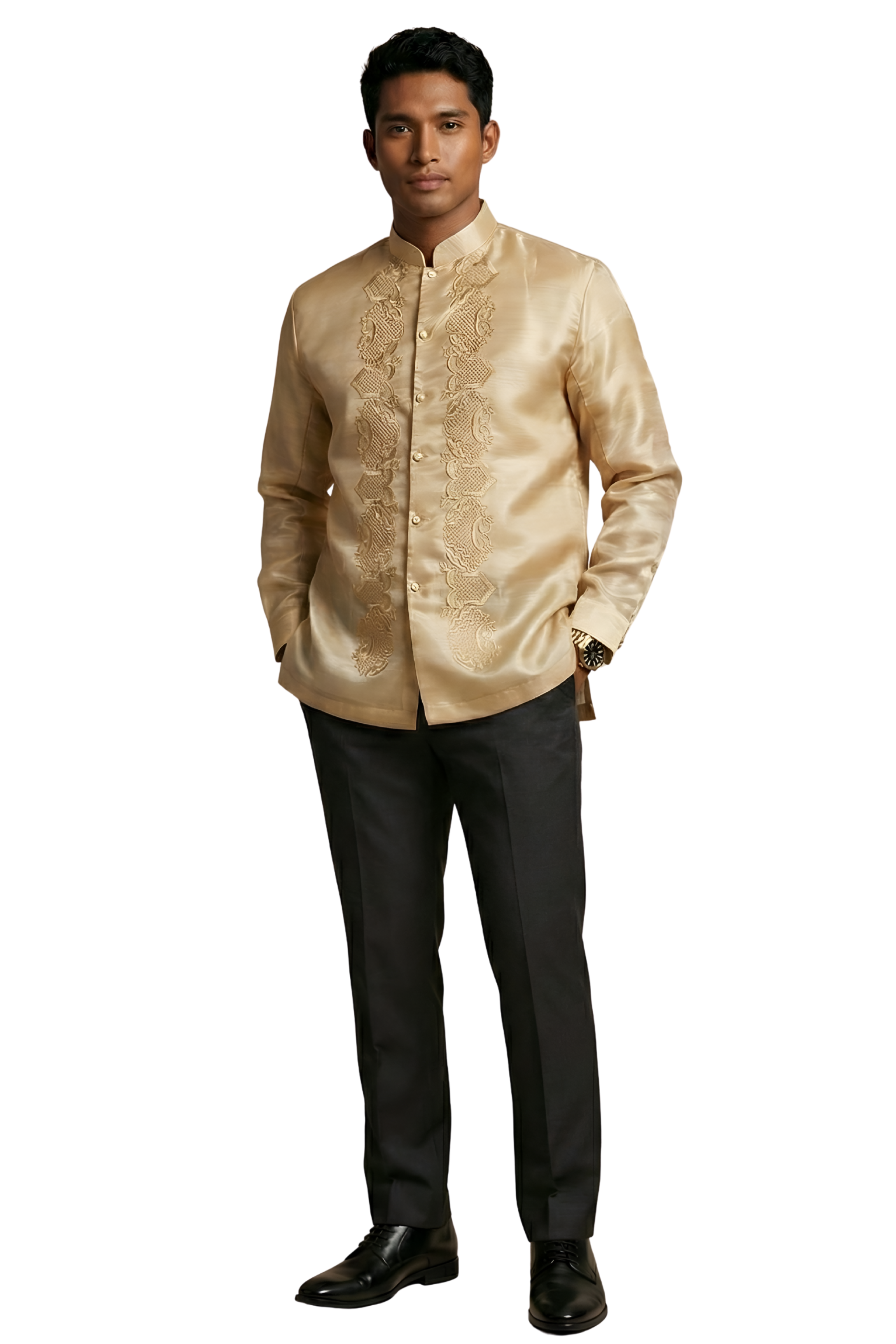 Premium Barong Tagalog Coat Jacket Gold - Piolo JS7 Barong World Premium Barong Tagalog Coat Jacket Gold - Piolo JS7 Barong World