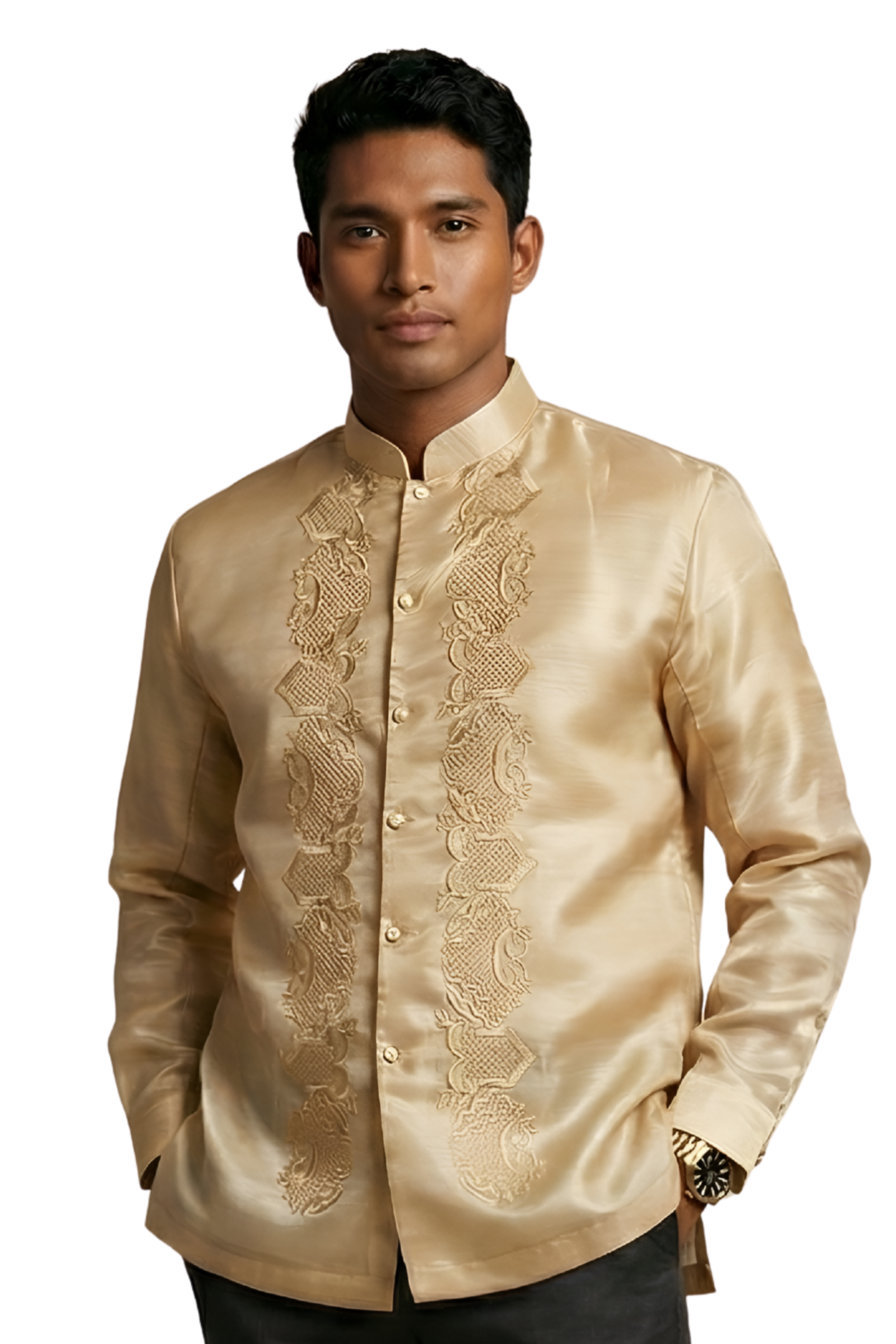 Premium Barong Tagalog Coat Jacket Gold - Piolo JS7 Barong World Premium Barong Tagalog Coat Jacket Gold - Piolo JS7 Barong World