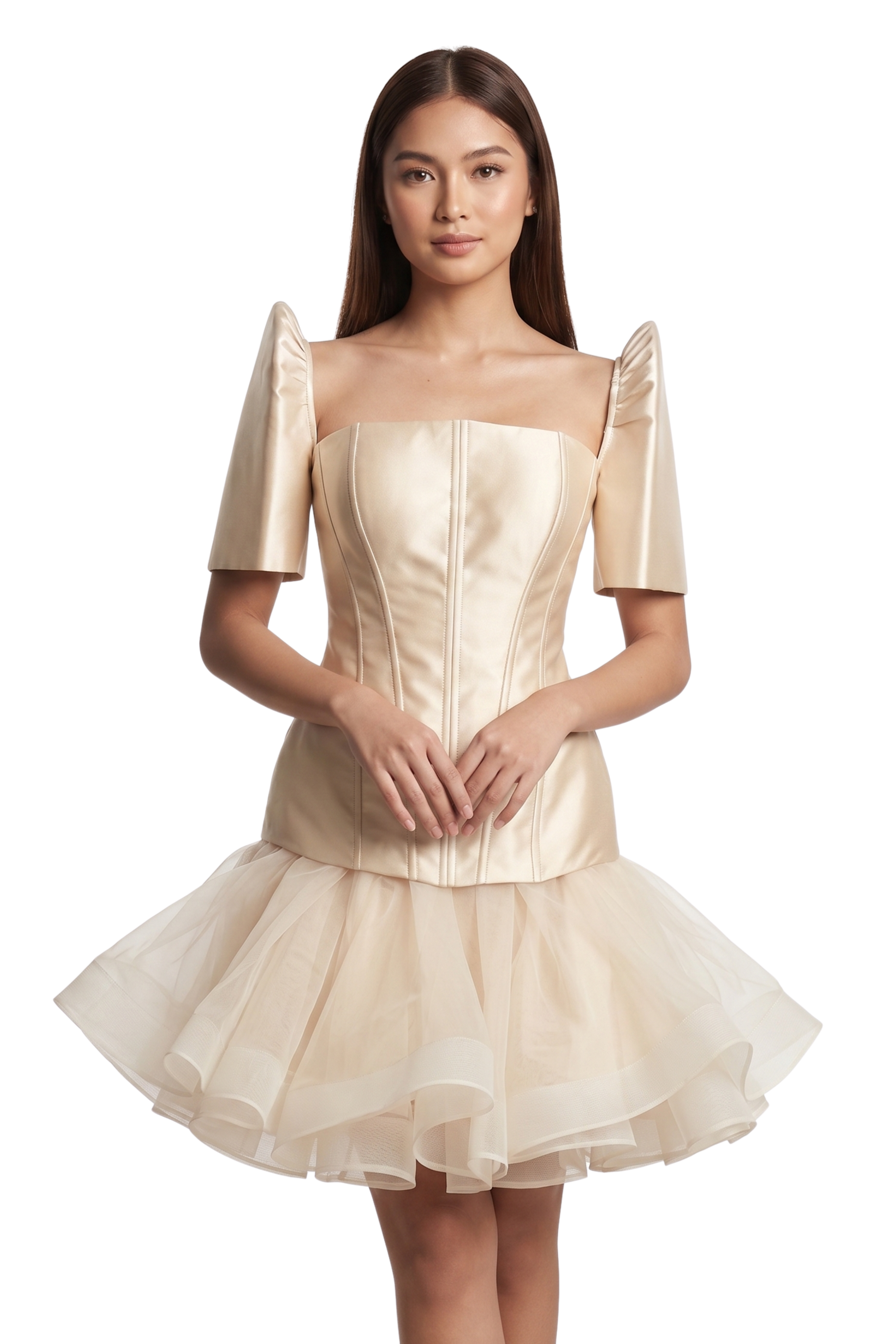 Premium Duchess Satin Filipiniana Mini Dress Gabrielle - SF003