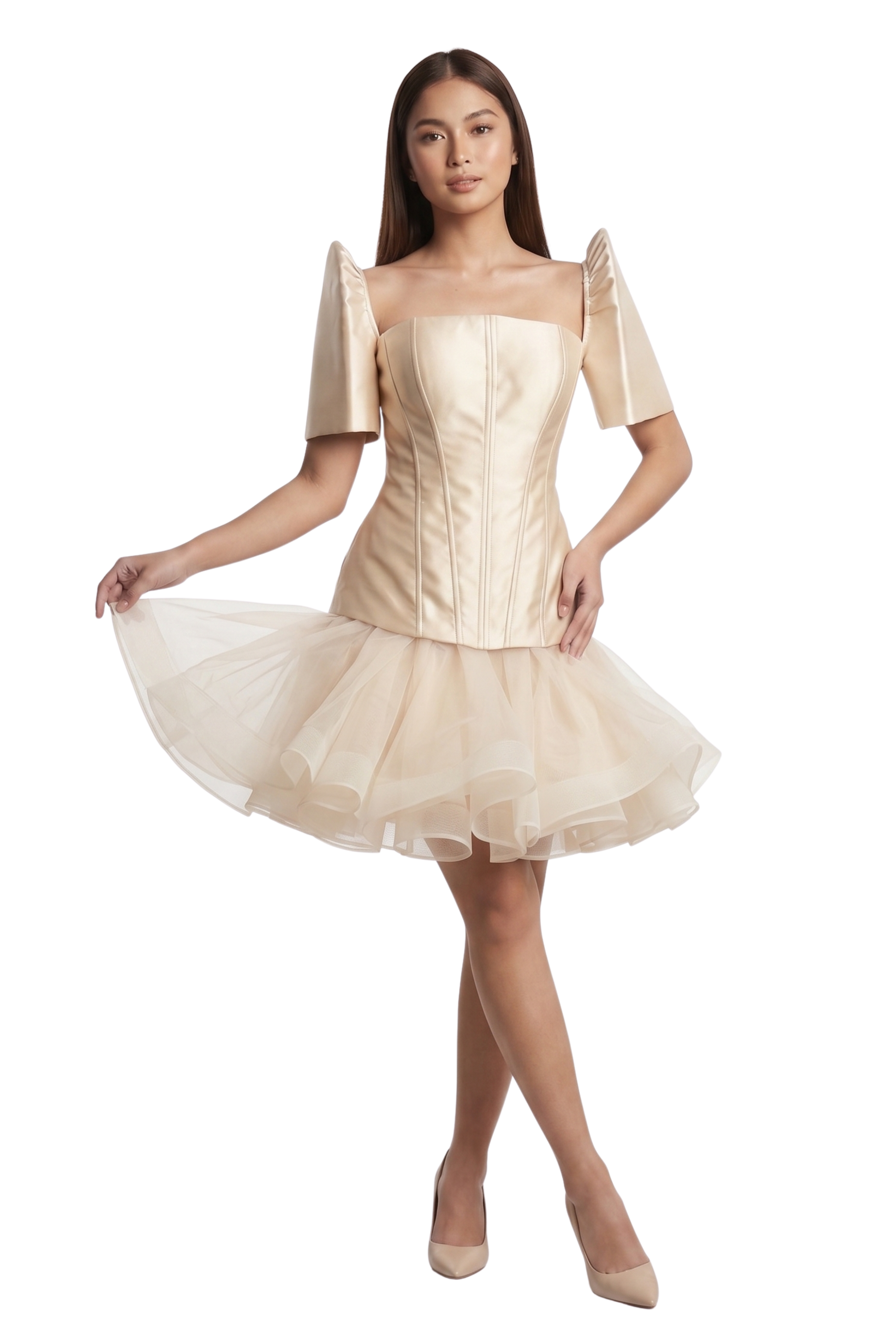 Premium Duchess Satin Filipiniana Mini Dress Gabrielle - SF003
