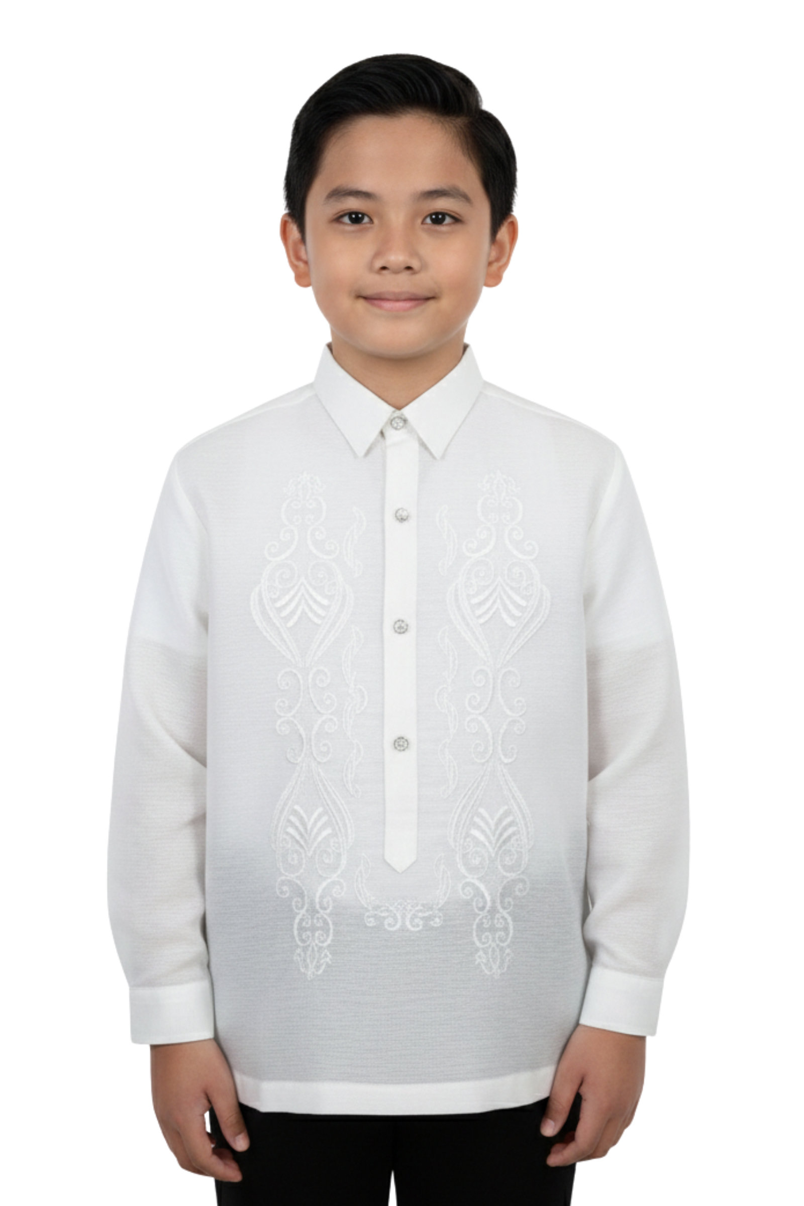 White Jusilyn Classic Boy's Barong Tagalog - Size 18 -  PH274