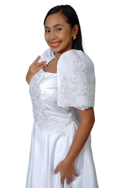 Duchess White Modern Filipiniana Midi Dress - Sally - JB301