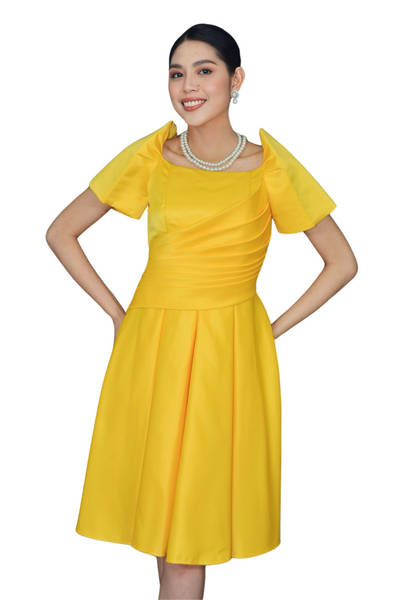 Duchess Satin Yellow Modern Filipiniana Dress -  JB64