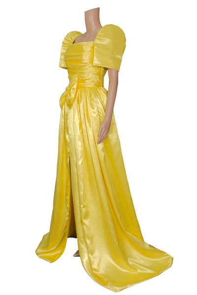 Timeless Duchess Filipiniana Gown with Slit - Vamola - Yellow - JB610 - Small - CL213