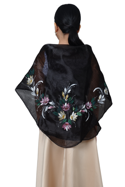 Organza Black Hand Painted Filipiniana Panuelo - Maria Clara - JV018