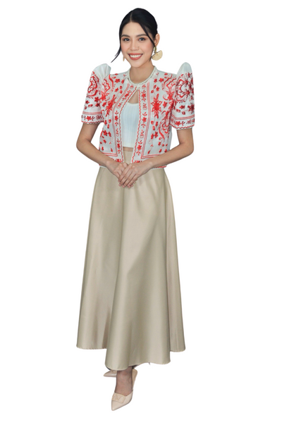 Elegant White Filipiniana Bolero with Floral Design - Dana- JS202