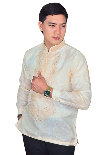 Piña Organza Premium Golden Barong Tagalog with Lining - Juan - JS120