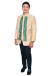 Classic Filipino Barong Tagalog in Light Cream with Unique Green Detailing Coat