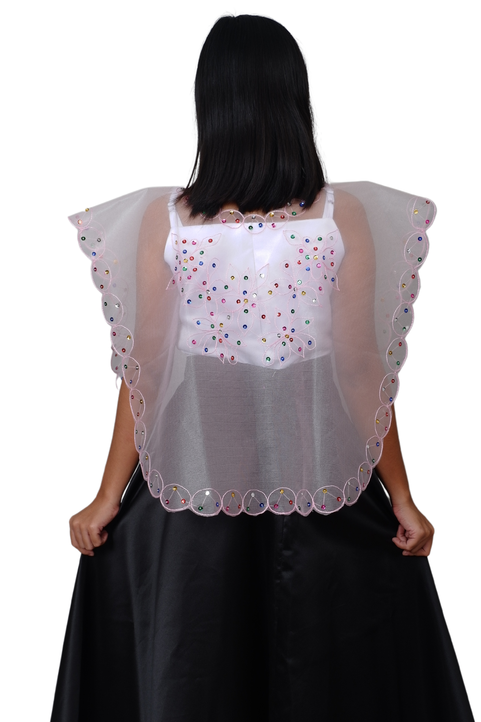 Pink Kimona Tulle Filipiniana Top Back Detailing