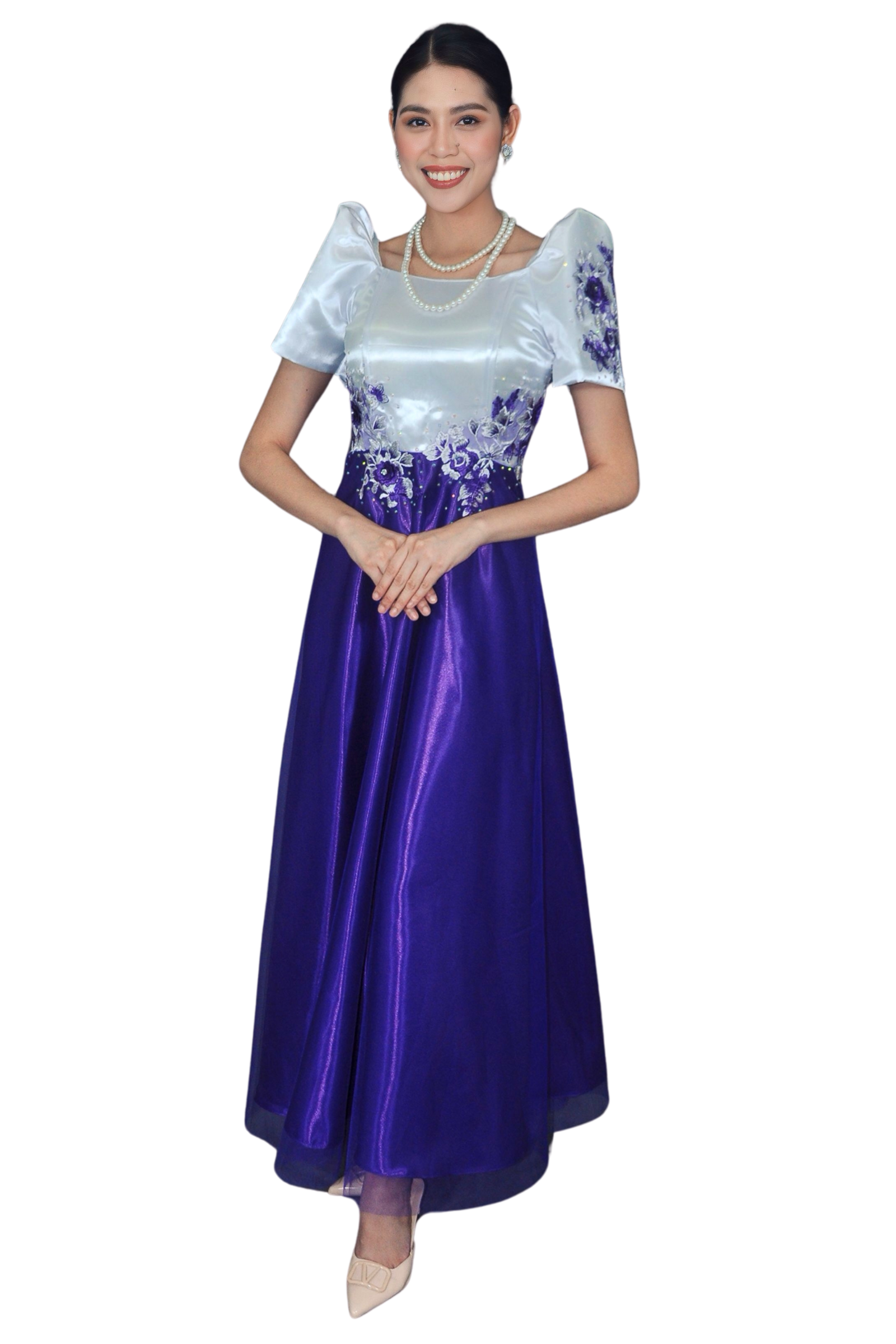 purple filipiniana dress Step into elegance with our Violet Modern Filipiniana featuring a sexy slit, fur-accented waist tie, and stylish side pleats. A perfect blend of tradition and modern sophistication! Available for rent