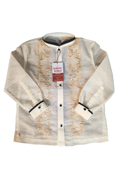 Jusi Off-White Chinese Collar Cultural Barong Tagalog  - Lawrence - JS90 - Kids Size 6 - CL188