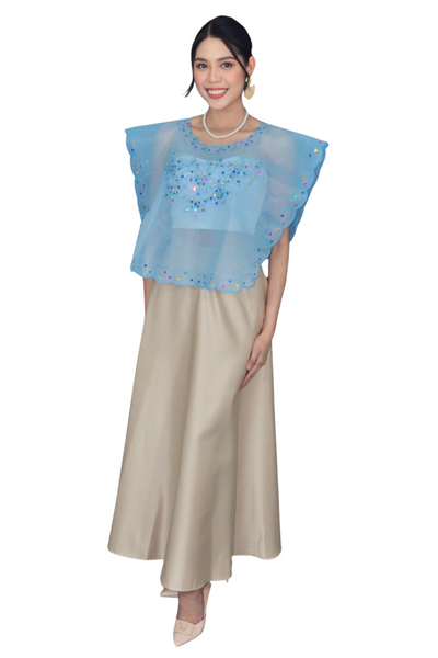 Sky Blue Kimona Filipiniana Top - Sola - JK16