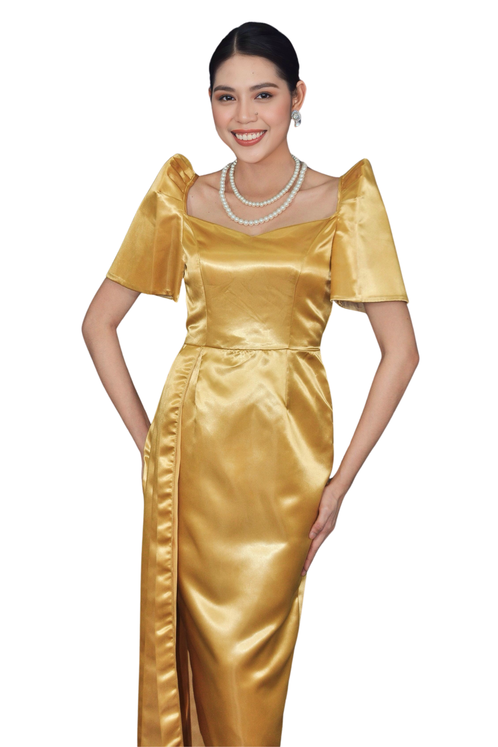 Golden Long Modern Filipiniana Dress