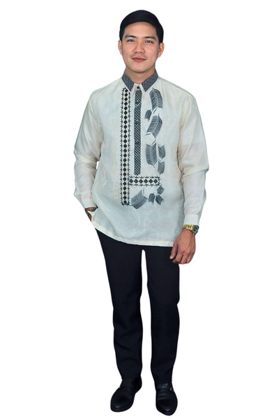 Classic Barong Tagalog with Modern Black Embroidery Accents - Chrisanto - JN78