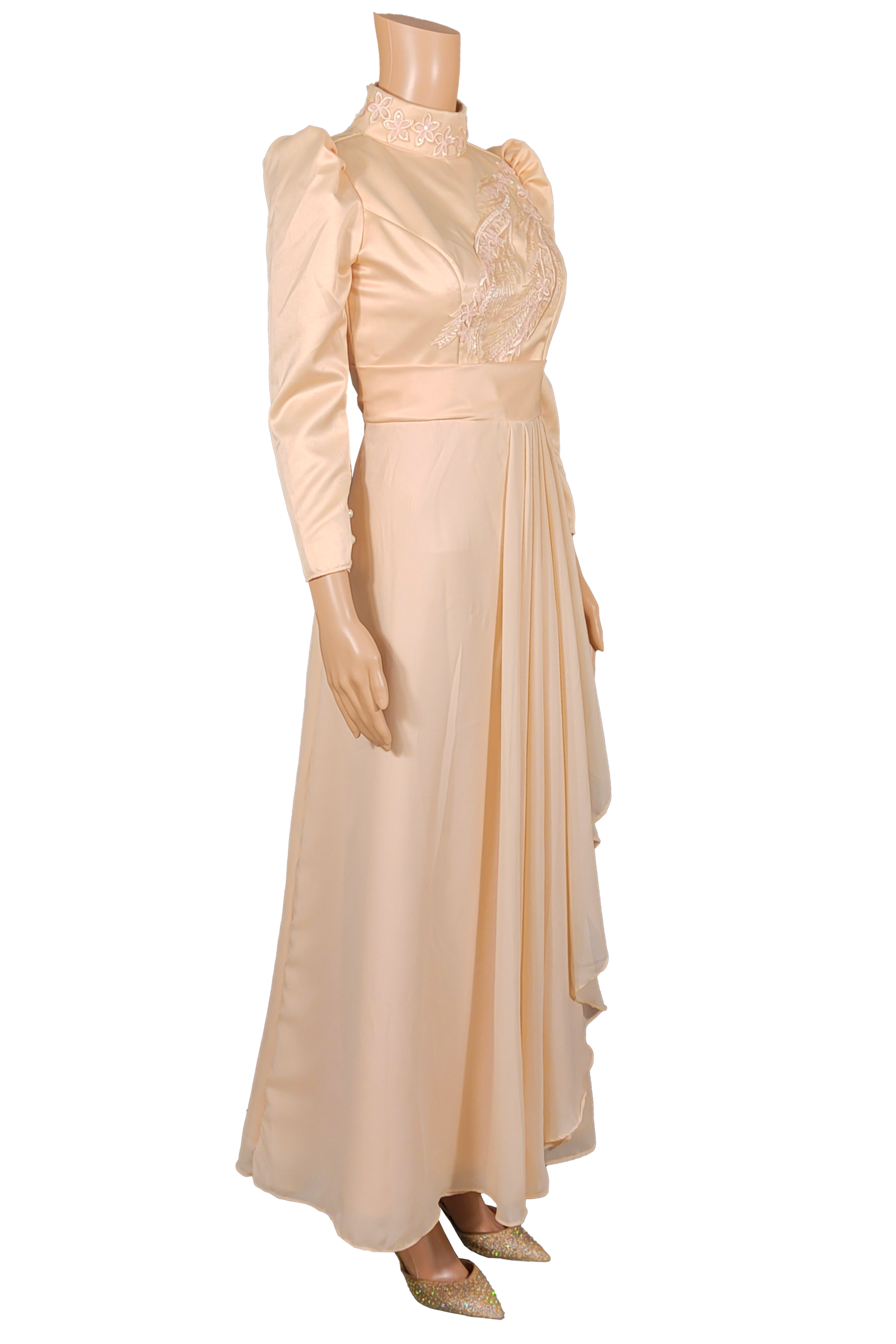 Beige Long Filipiniana Dress 