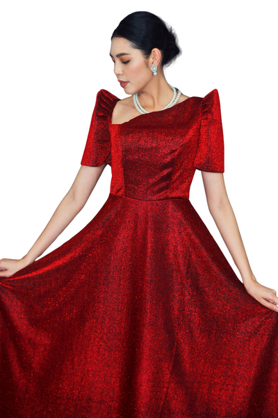 Elegant Filipiniana Red Dress - Aira - JB801