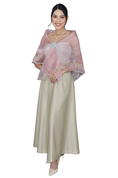 Filipiniana Organza Premium Rose Pink Alampay with Brooch - Micah - JK20RP