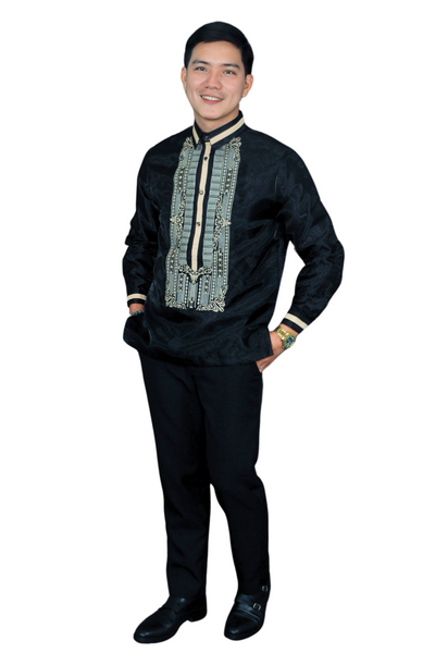 Elegant Black Barong Tagalog with Intricate Embroidery - Mike - JN66