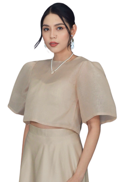 Champagne Beige Kimona with Modern Puff Sleeves - Mei - JS306