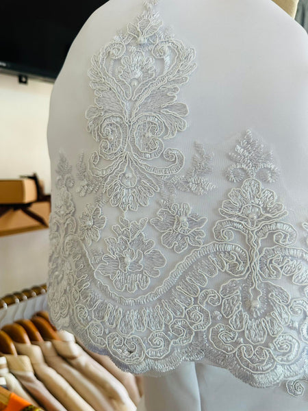 Duchess White Modern Filipiniana Midi Dress - Sally - JB301