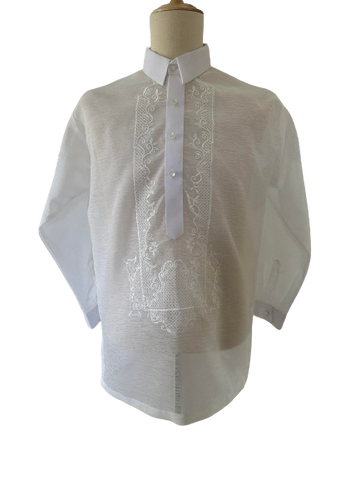 Men's White Classic Barong Tagalog -  Carlos - Size Large CL143