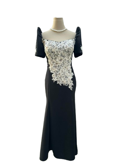 Premium Black Mestiza Filipiniana Elegant Serpentina Long Gown - Clara - MR8