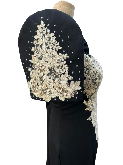 Premium Black Mestiza Filipiniana Elegant Serpentina Long Gown - Clara - MR8