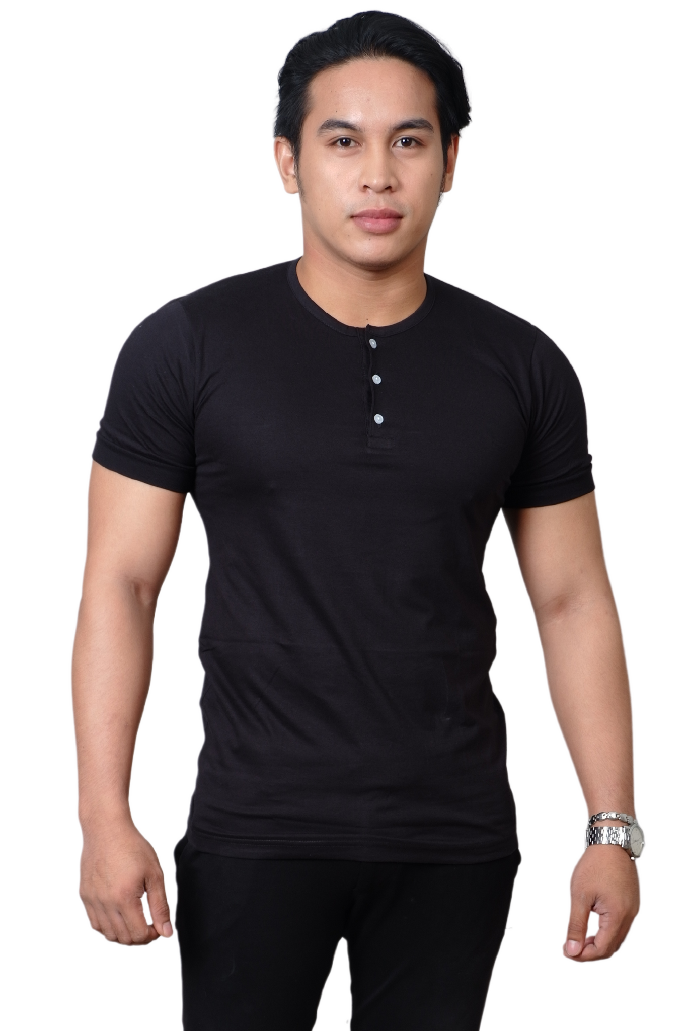 Black Camisa De Chino Undershirt Short Sleeve | JB005