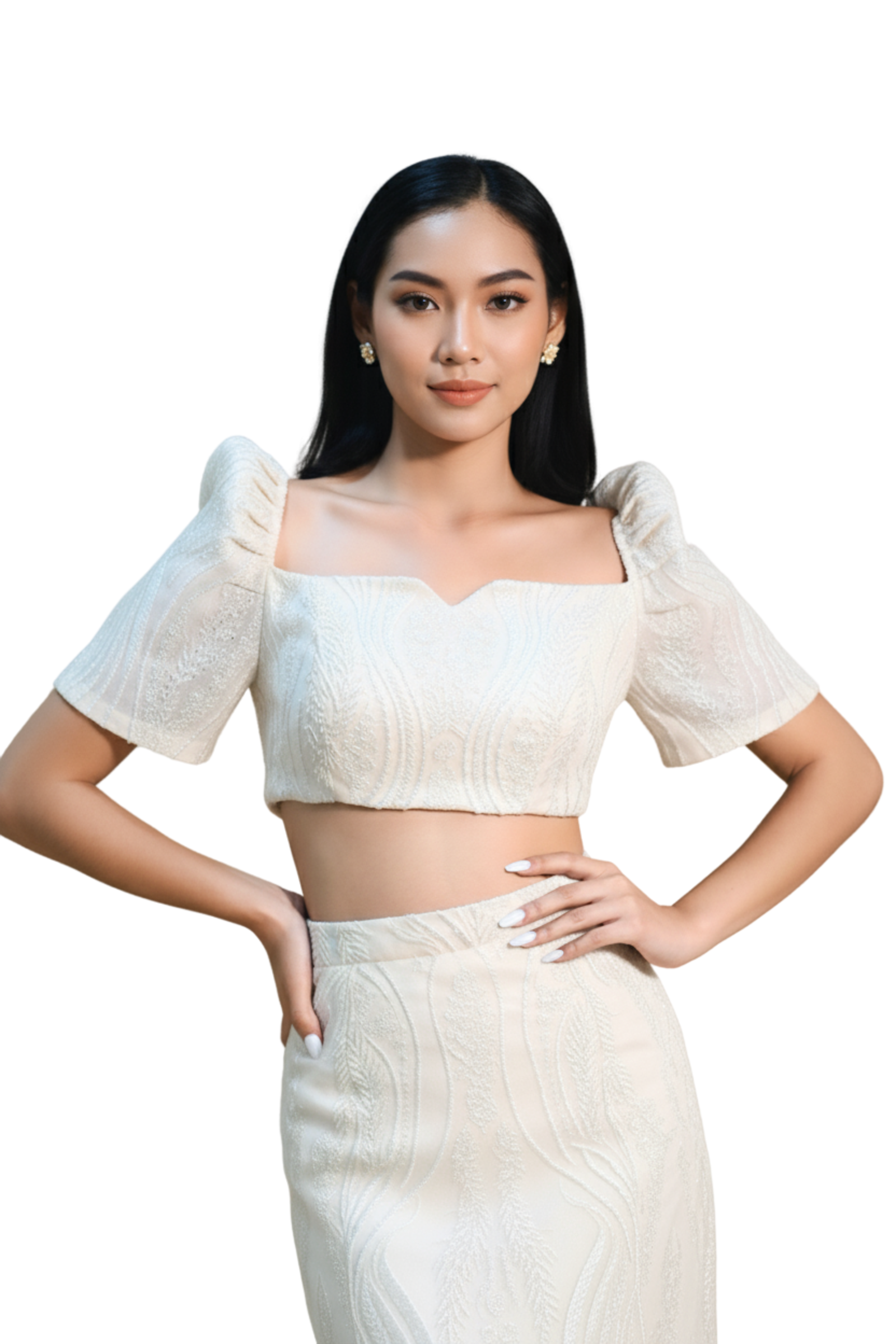 Modern Filipiniana Crop Top in White