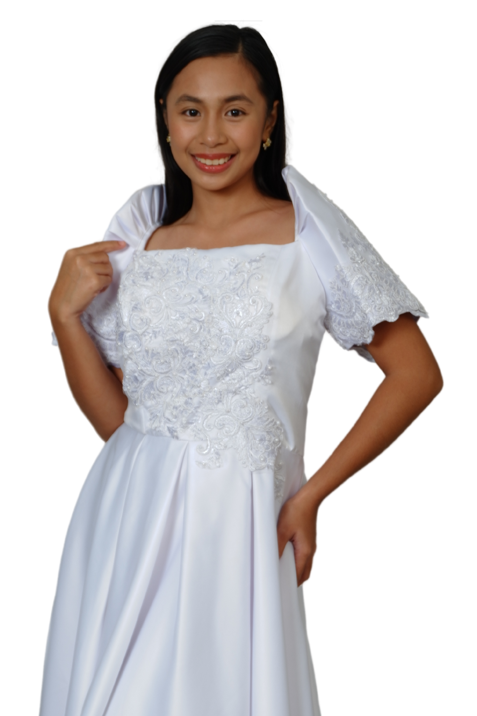 White Modern Filipiniana Midi Dress