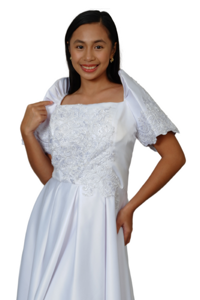 Duchess White Modern Filipiniana Midi Dress - Sally - JB301