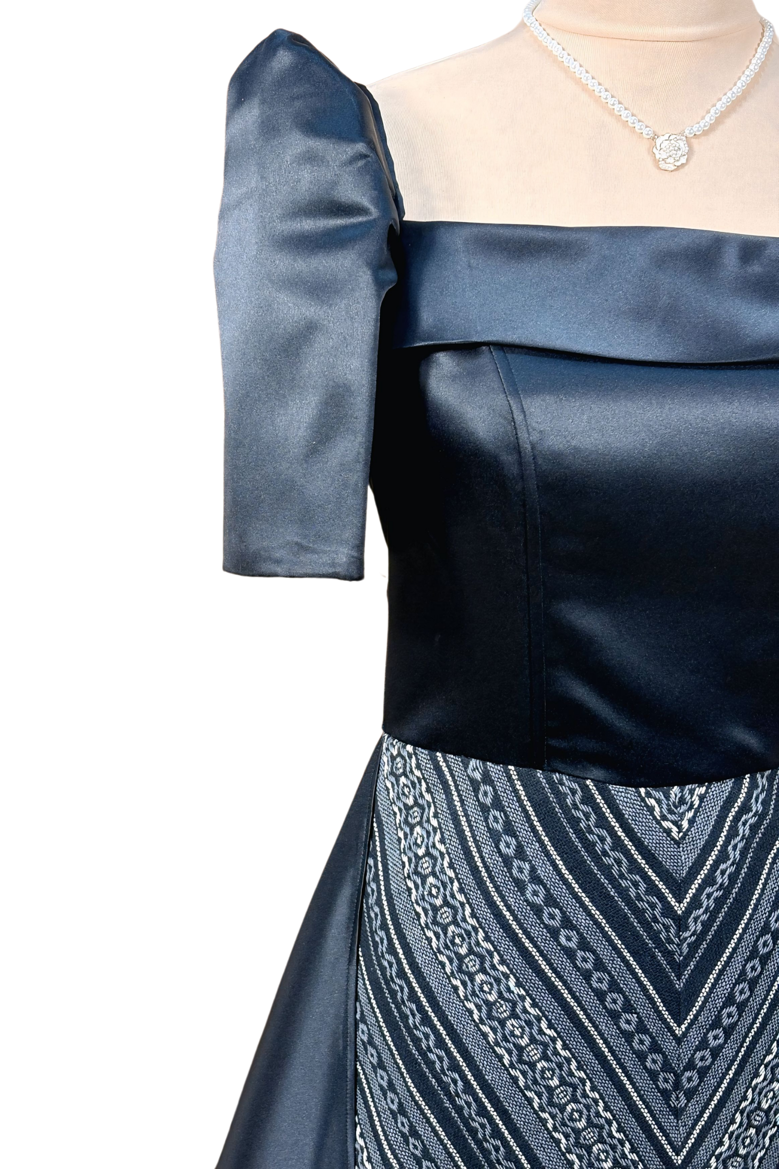 Elegant Ethnic Filipiniana Black Long Dress